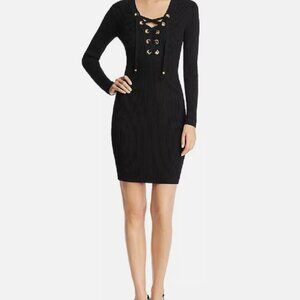 NWT Michael Kors Black Ribbed Lace-Up Dress Size M